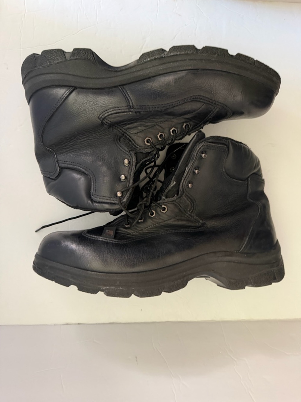 THOROGOOD Men's Black Lace-Up Leather Work Boots Still Toe Size 14 W